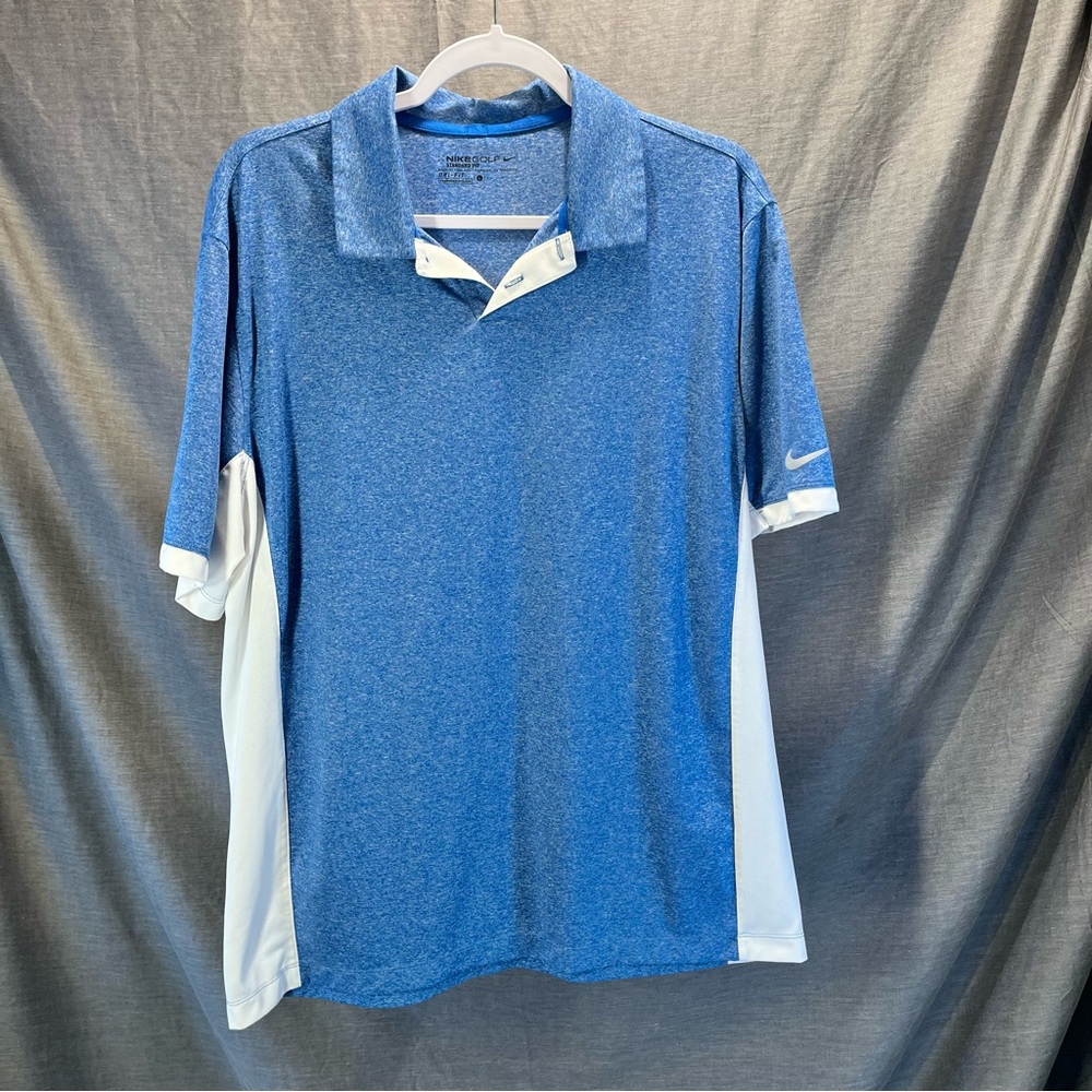 Nike Golf Polo Men’s Large Blue/White Tour Performance Dri-Fit Standard Fit